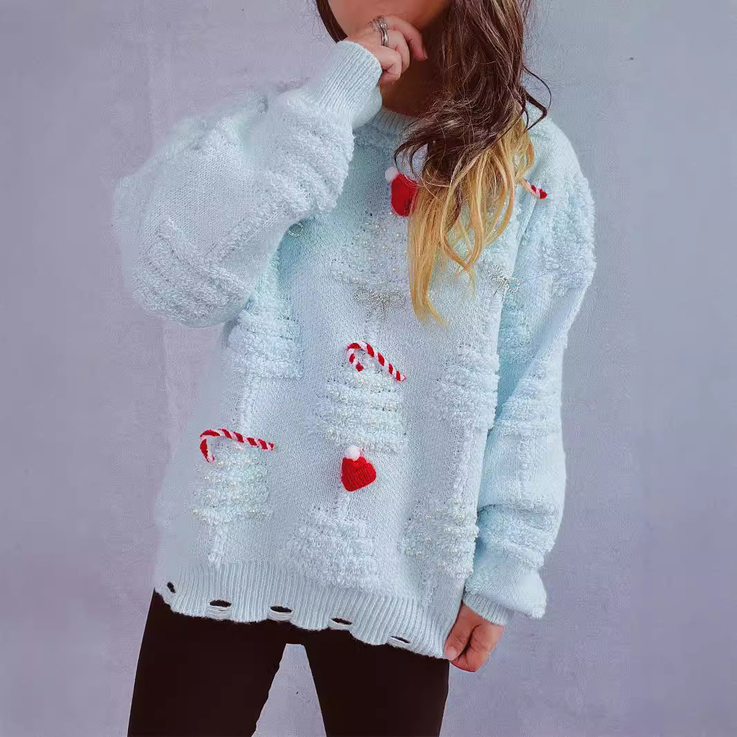 Source Solid Color Handmade Pearl Christmas Three-dimensional Sweaters