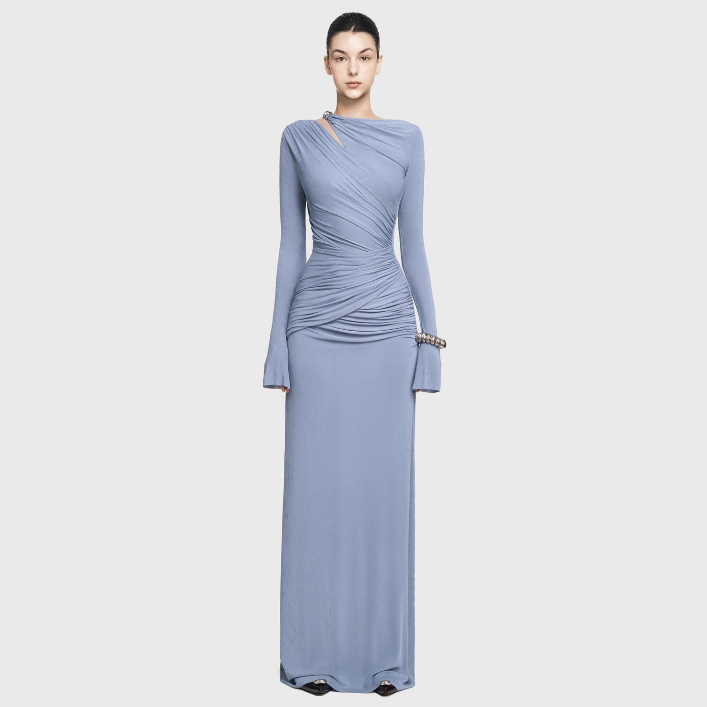 Women's Simple Solid Color Round Neck Long Dresses