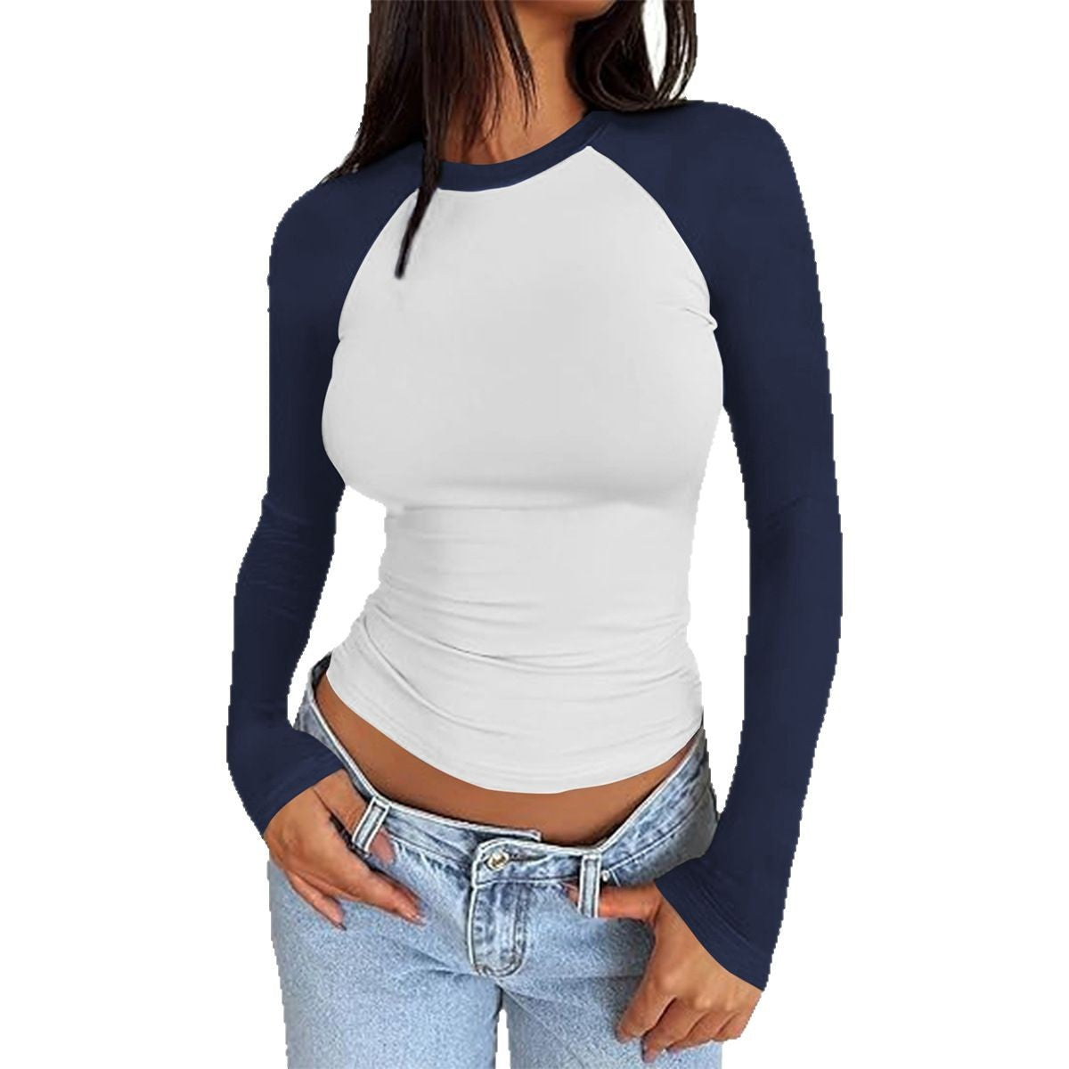 Women's Sexy Slim Round Neck Color Contrast Long Tops