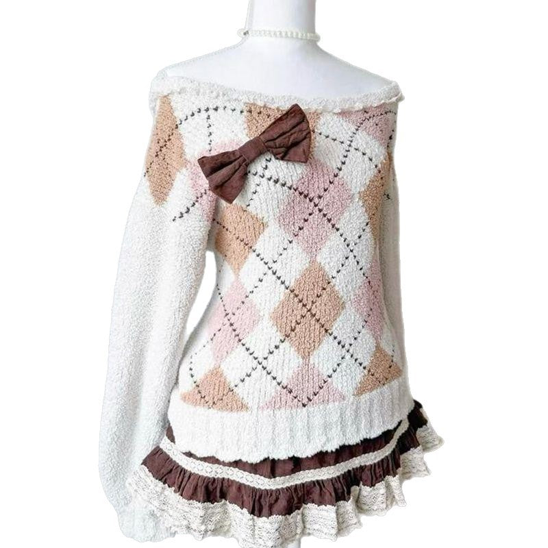 Women's Diamond Plaid Classic Retro Knitted Contrast Sweaters