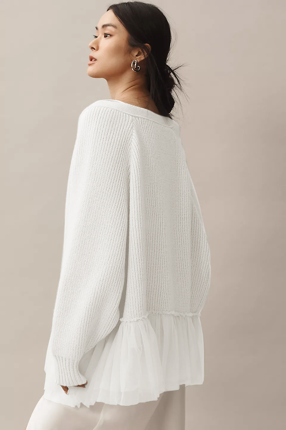 Women's Ruffled Gauze Knitting Long Sleeve Sweaters