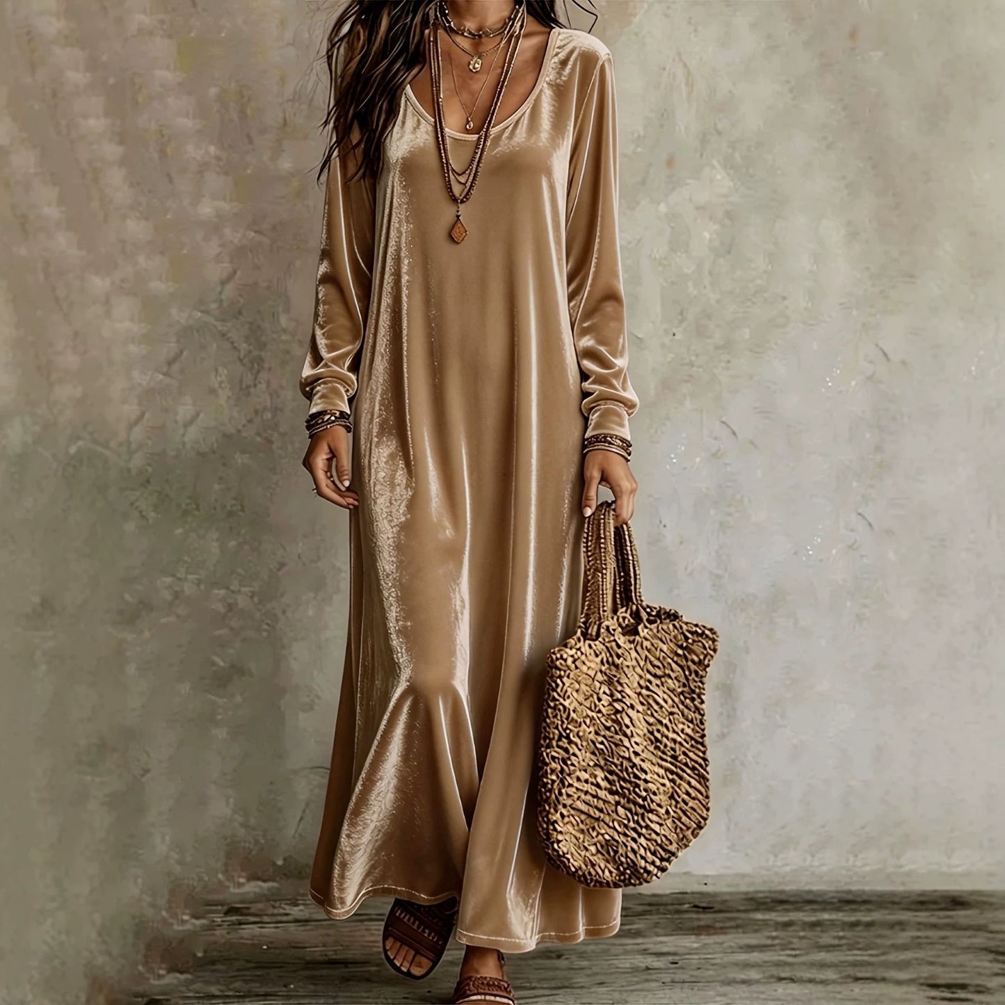 Women's Elegant Graceful Veet Long Sleeves Dress