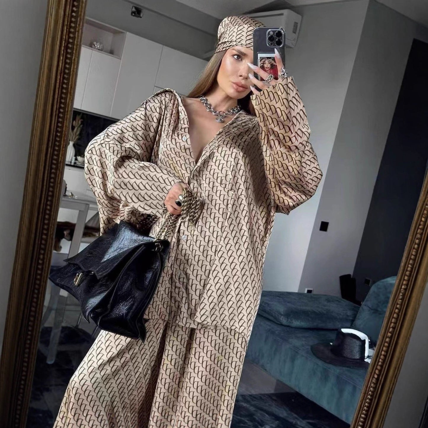 Women's Printed Loose Comfortable Long Sleeve Trousers Summer Suits