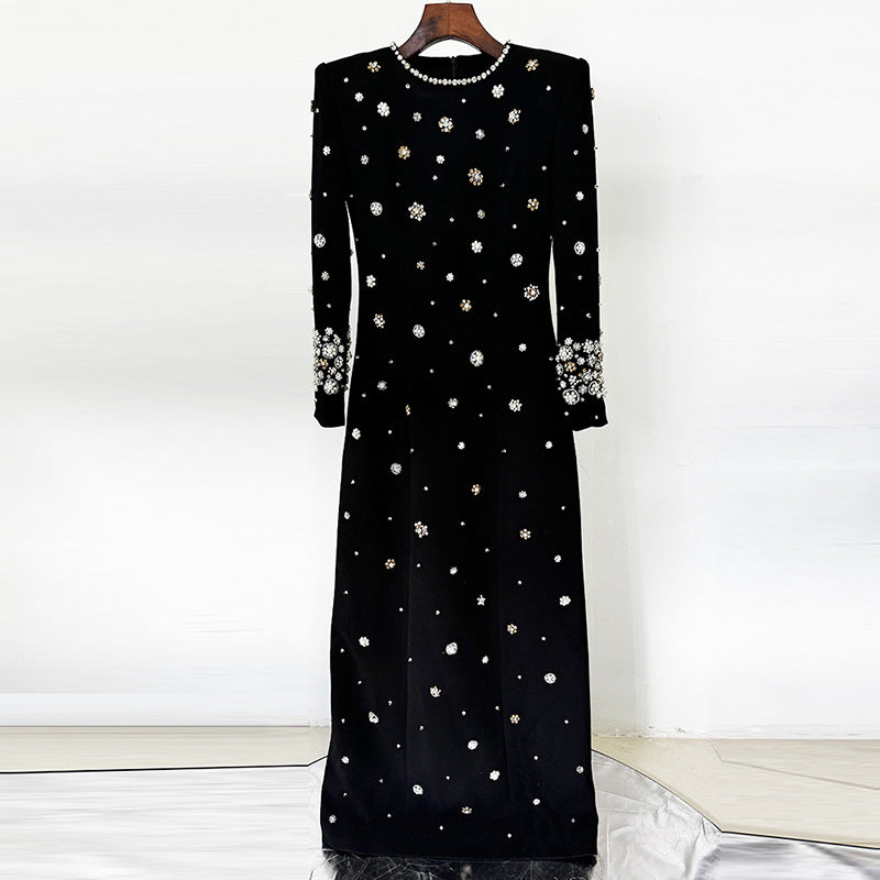 Fashion Bead Diamond Slim Long Dress Dresses