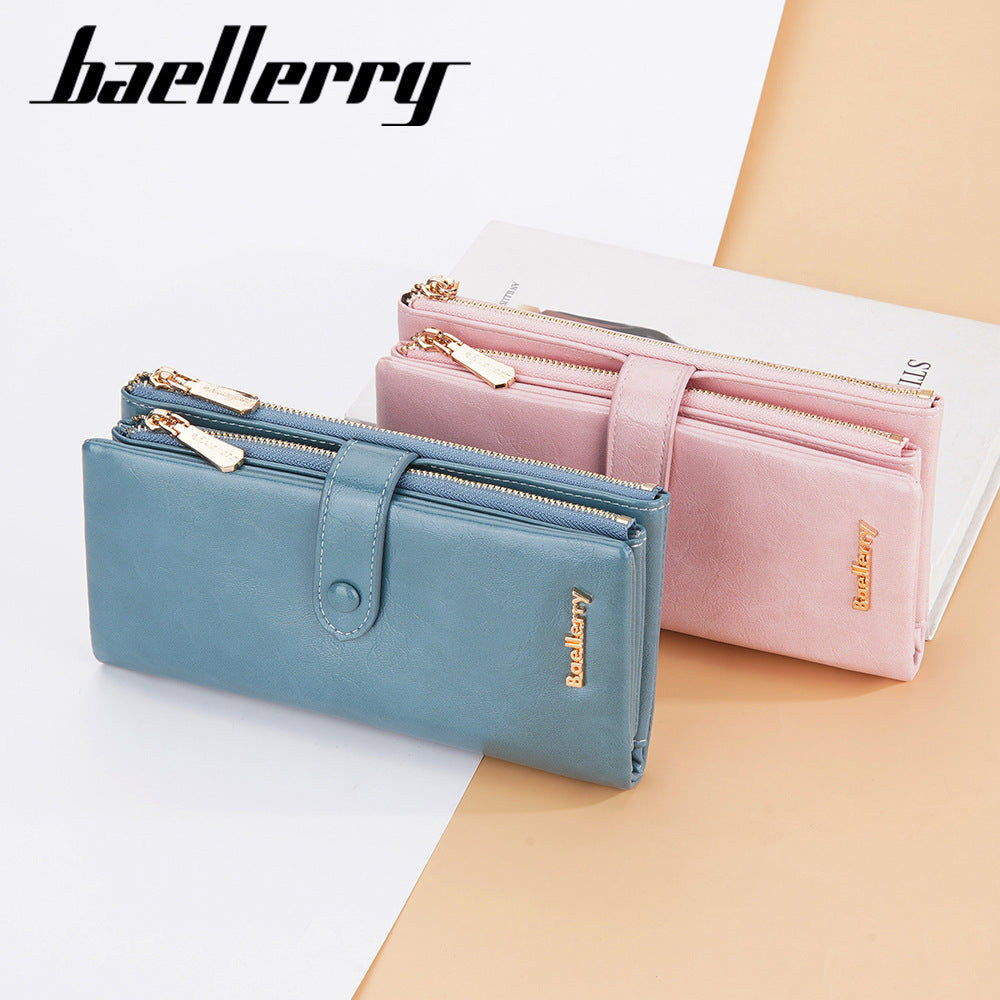 Women's Long Korean Style Oil Wax Leather Ladies Wallets