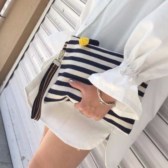 Large Capacity Handmade Personality Canvas Striped Tassel Handbags