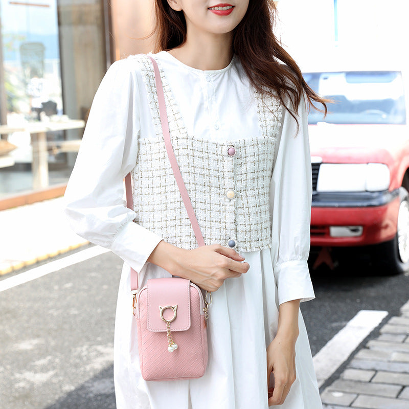 Women's Korean Style Mobile Woven Pearl Tassel Phone Bags