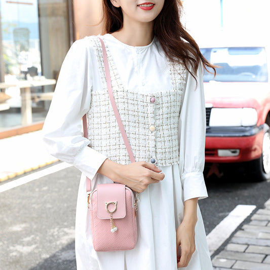 Women's Korean Style Mobile Woven Pearl Tassel Phone Bags