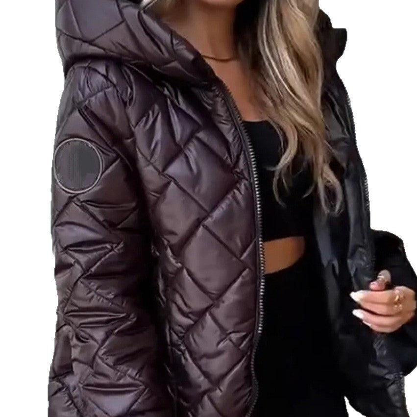 Women's Rhombus Light Thermal Clothes Type Hooded Coats