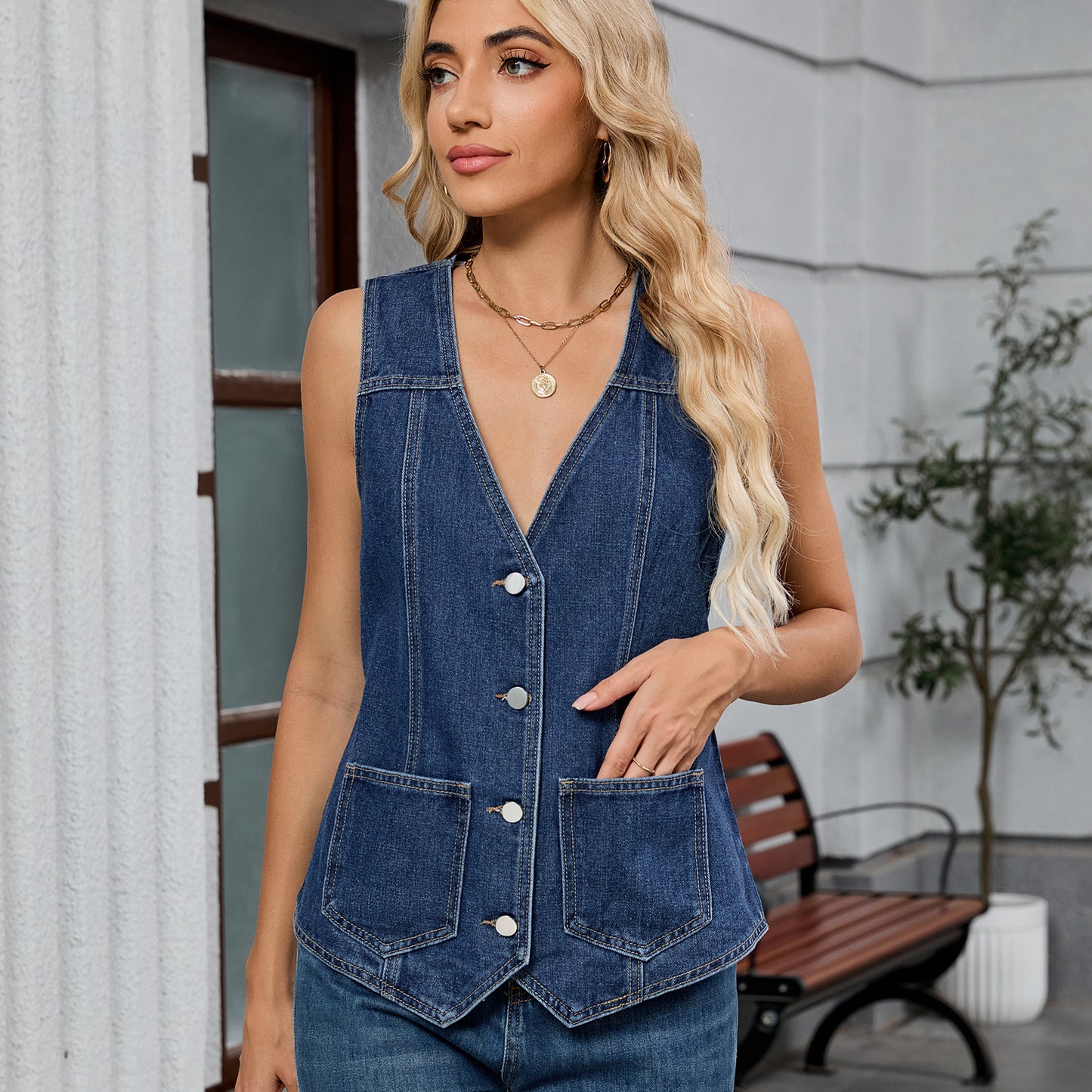 New Women's Washed Sleeveless Denim Fashion Vests