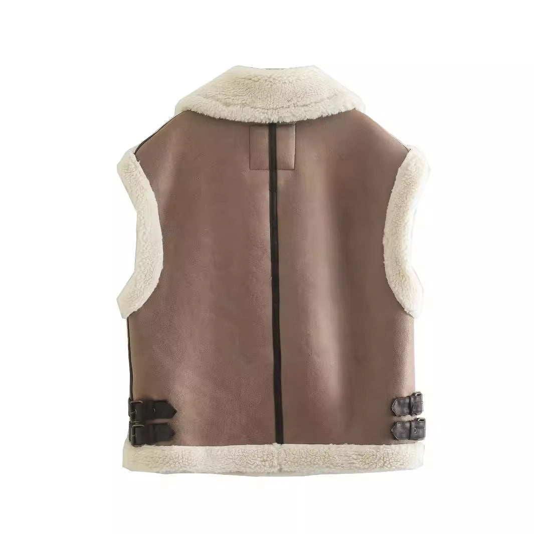 Women's Three-color Fleece Stitching Lapel Zipper Vests