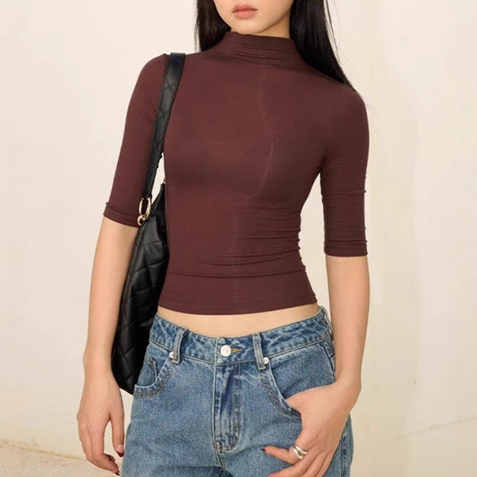 Women's Half Sleeve T-shirt Slim Fit Thin Bottoming Blouses