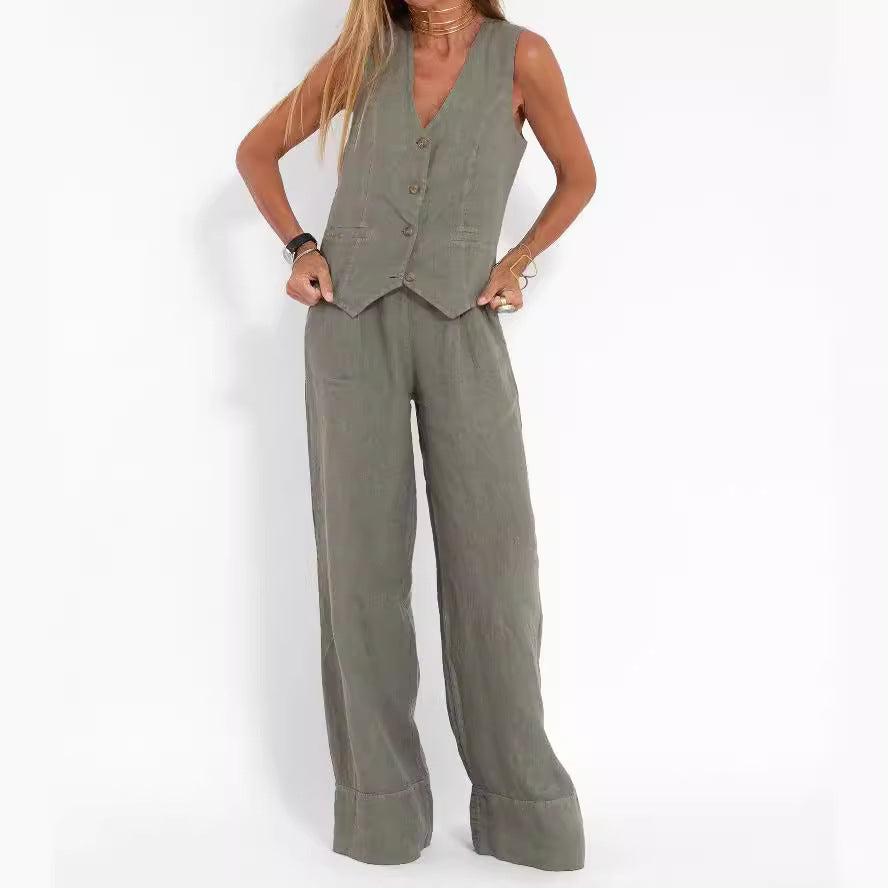 Trousers Patchwork Pure Sleeveless Color Temperament Fashion Casual Suit