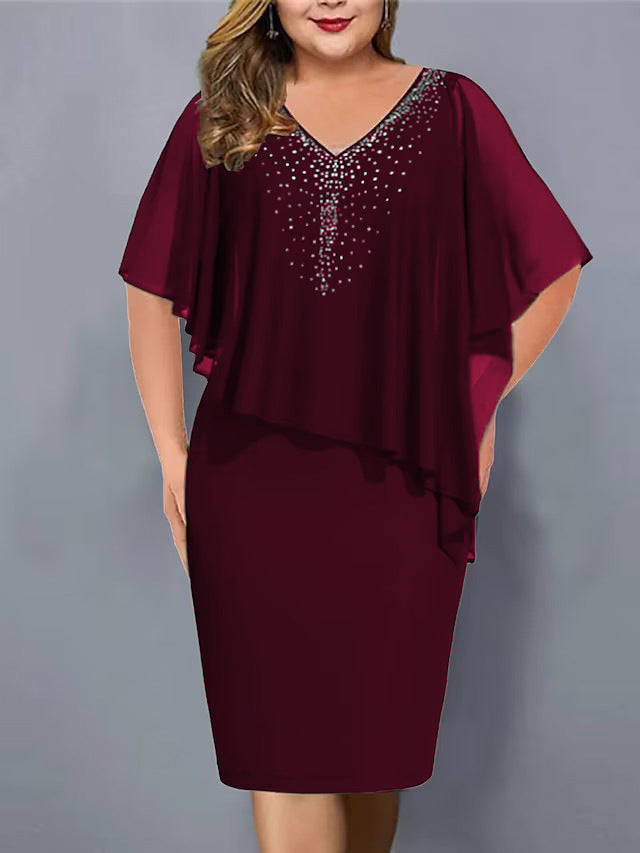 Women's Summer Shawl Chiffon Rhinestone Elegant Banquet Dress