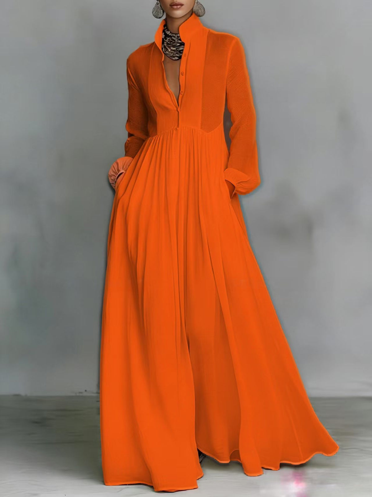 French Style Slimming Long Sleeve Pleated Elegant Retro Casual Dress
