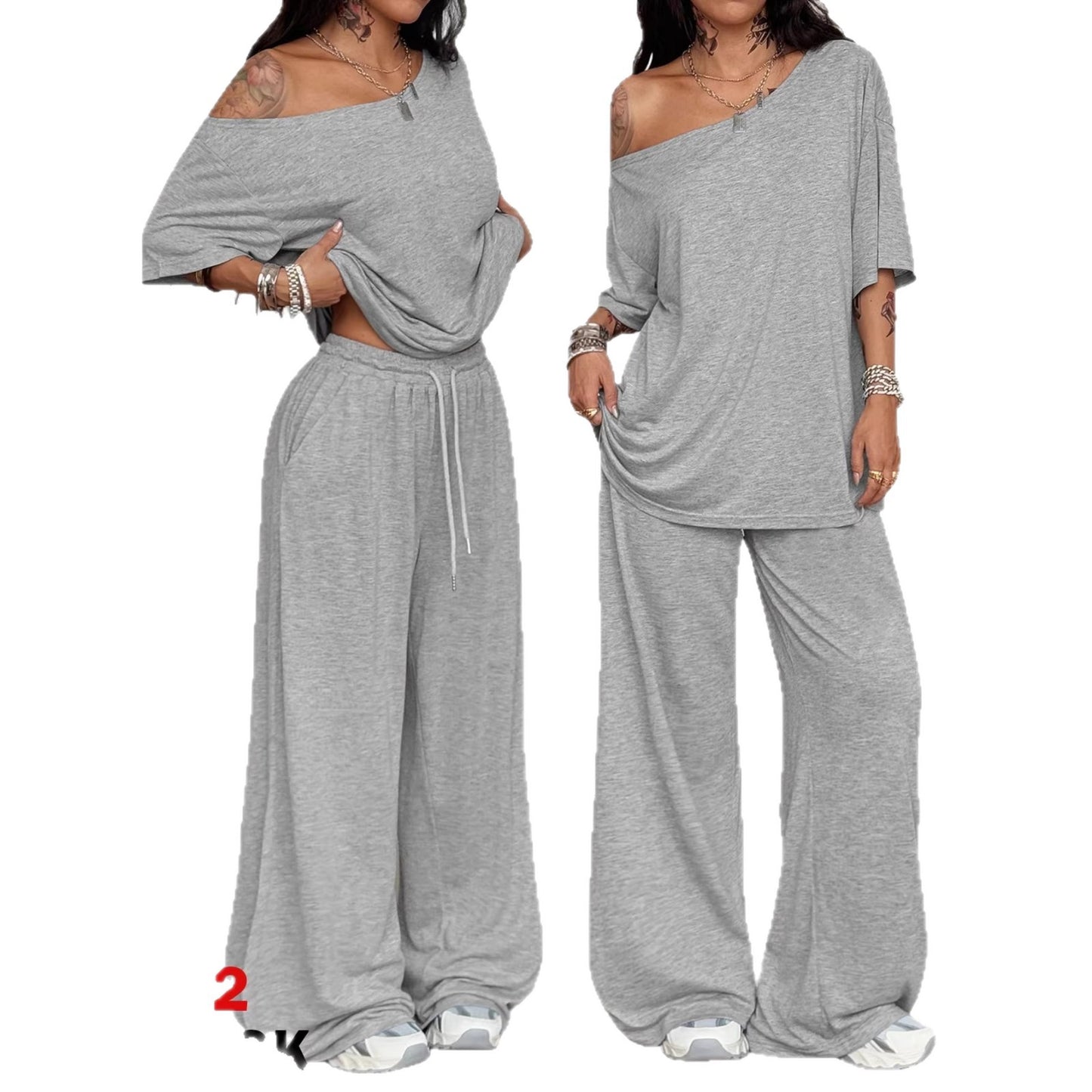 Elegant Women's Sports Sleeve Two-piece Loose Fashion Casual Suit