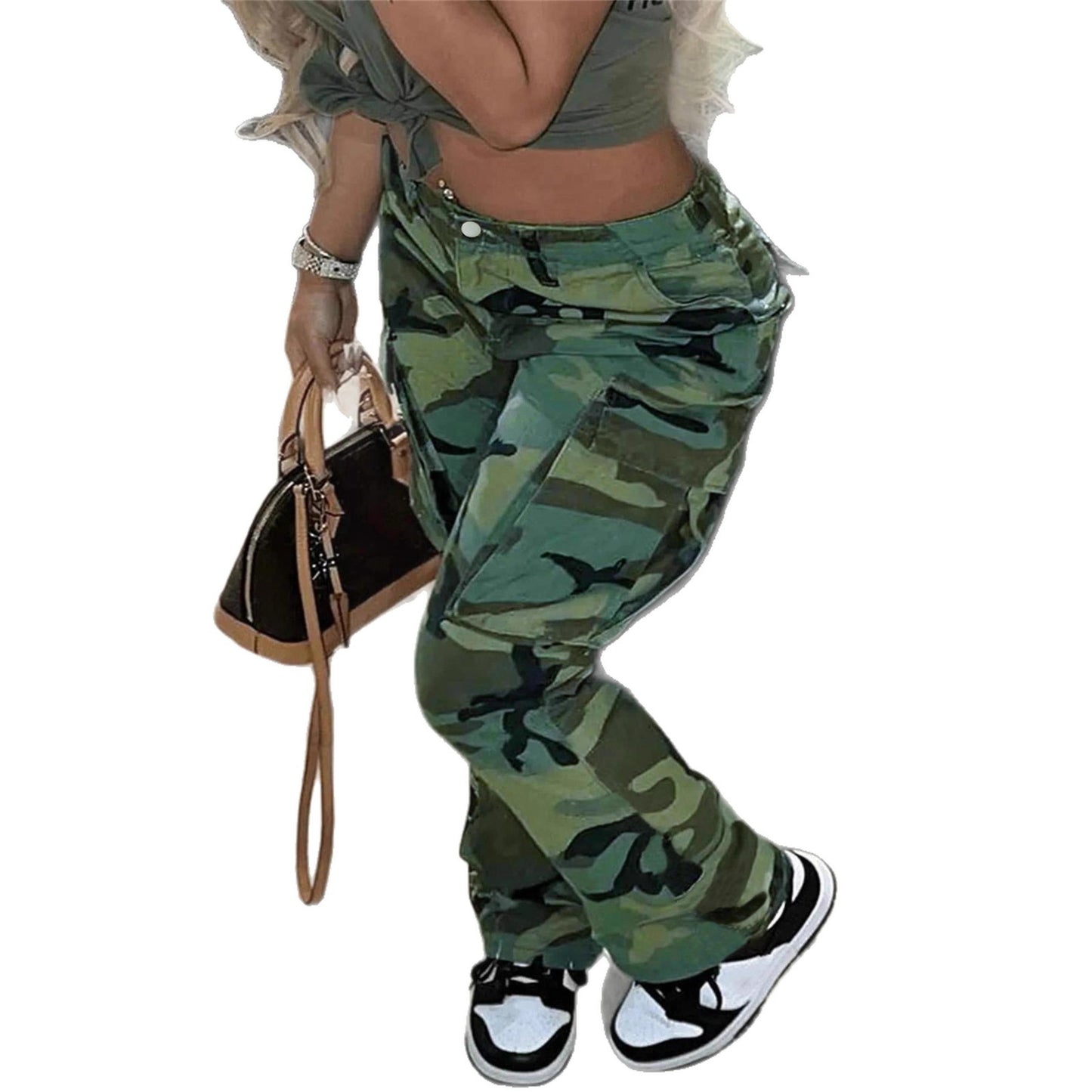 Women's Style Camouflage High Waist Wide Leg Pants