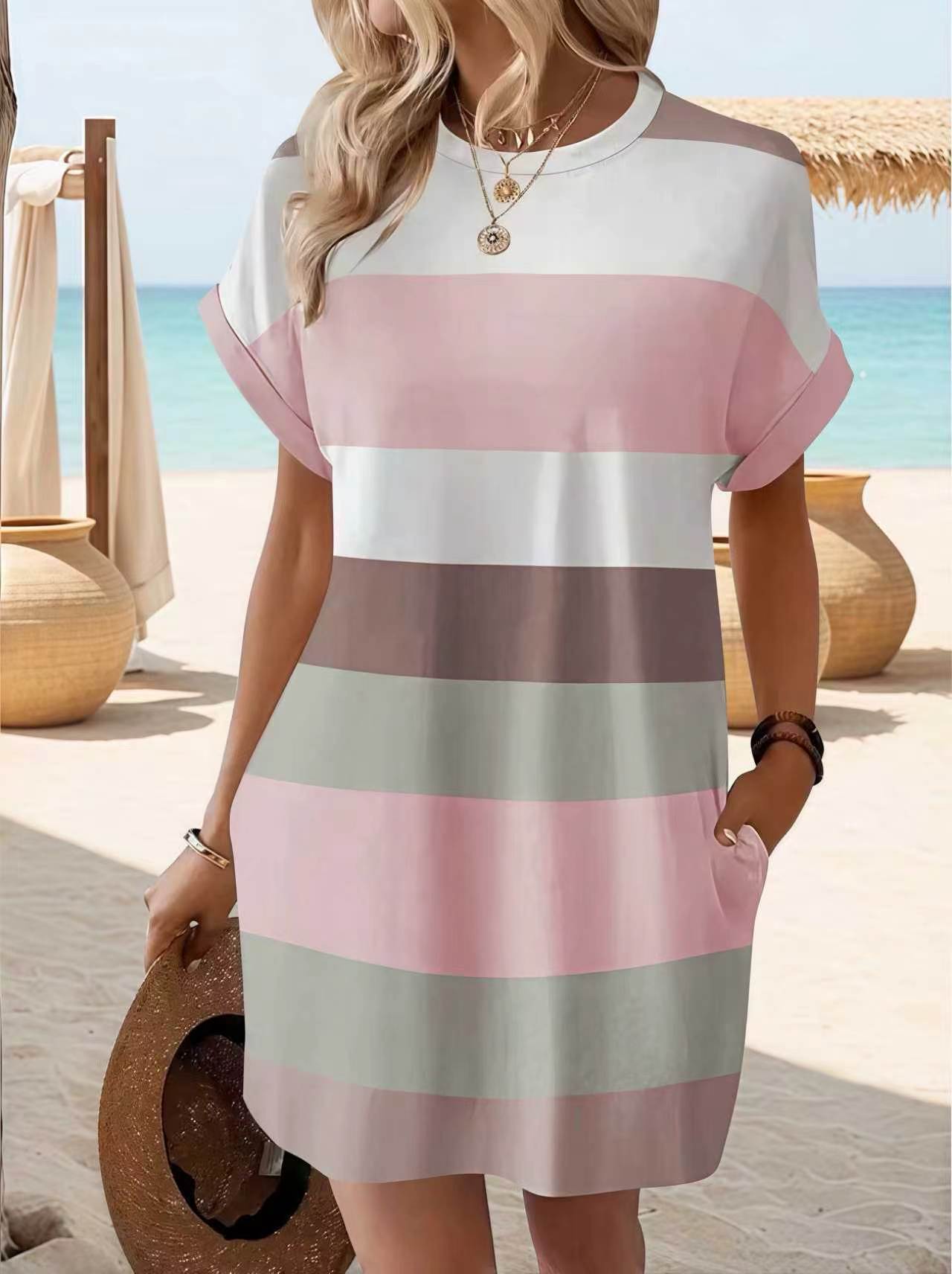 Women's Summer Fashion Color Contrast Striped Casual Clothing