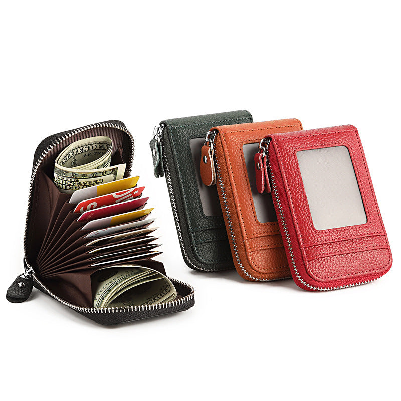 Fashion Solid Color Lychee Pattern Male Card Holder