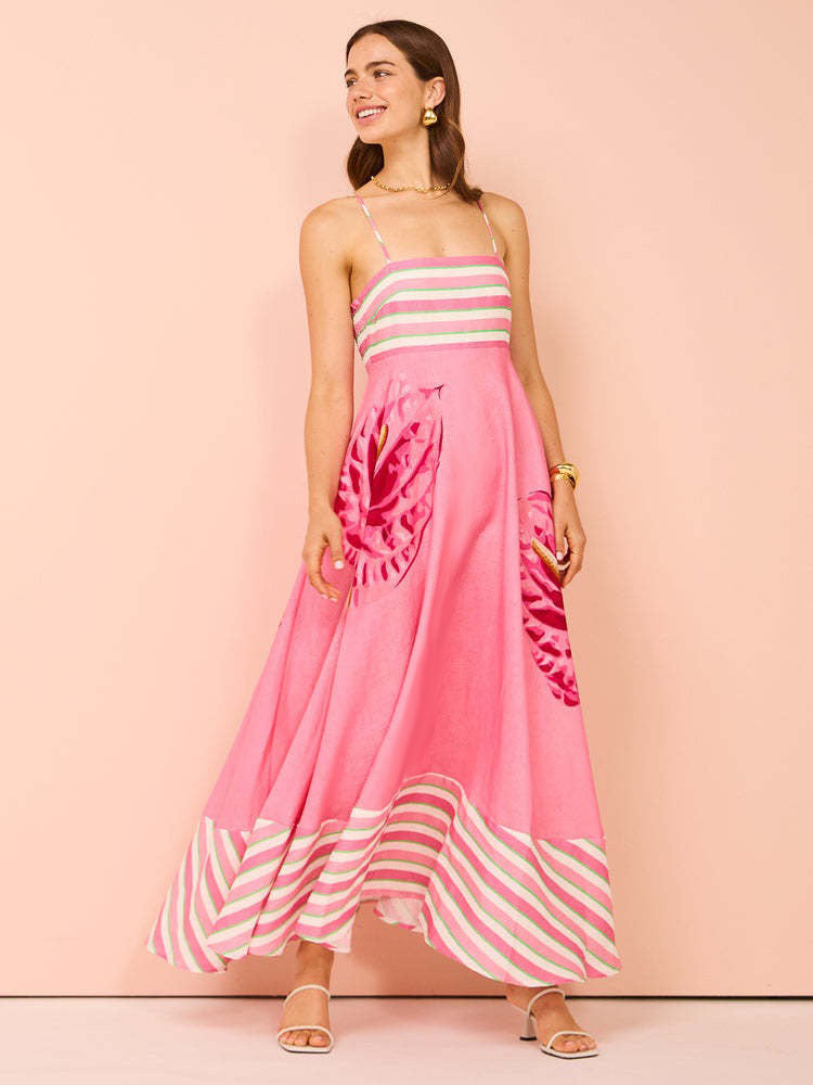 Women's Summer Beach Style Positioning Printing Large Swing Dress