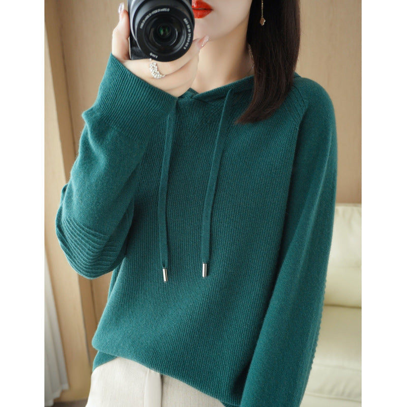 Women's Korean Style Solid Color Knitted Hoodie Sweaters