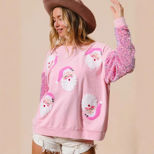Women's Sweet Sequins Sleeve Christmas Long Sweaters