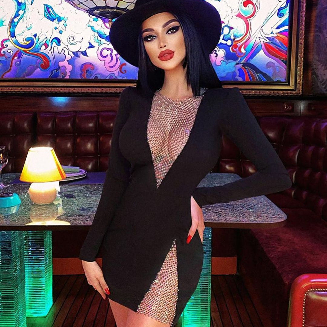 Sexy Net Drill Long Sleeve Bandage Dresses