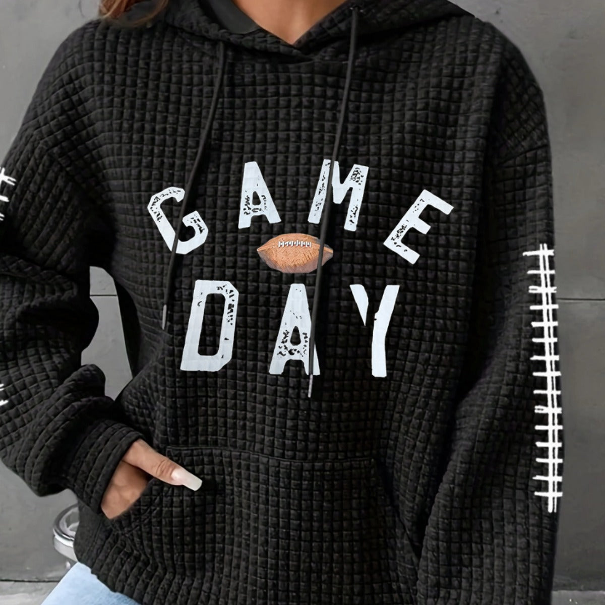 Women's Waffle Match Day Letter Print Round Women's Sweater, Sweater