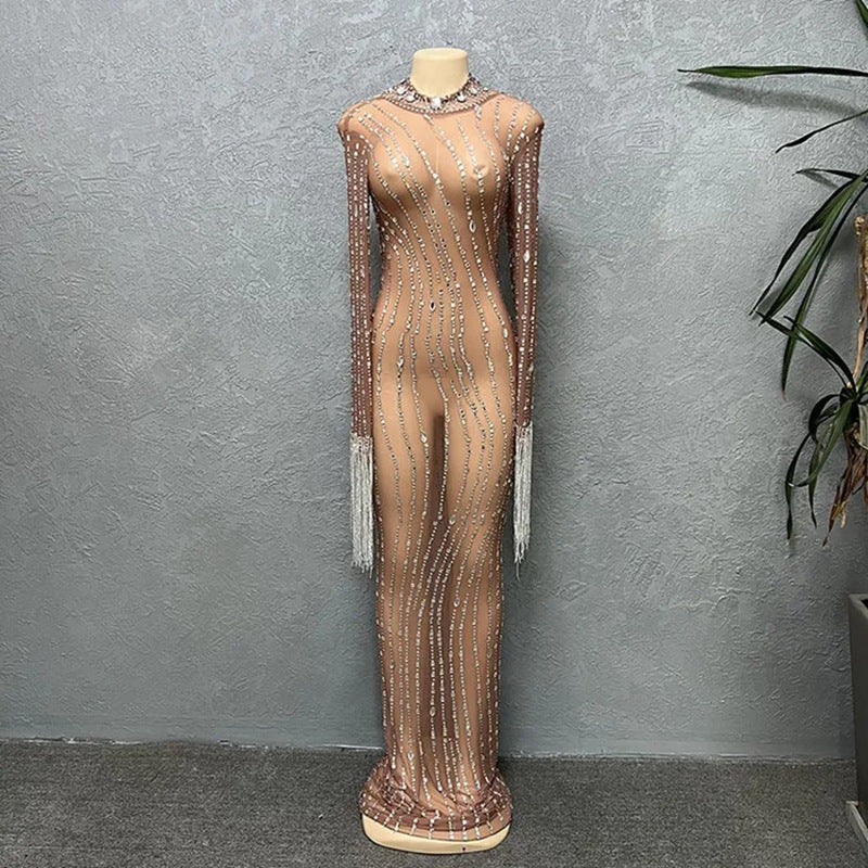 Rhinestone Mesh Stretch African Sexy Slim Dresses
