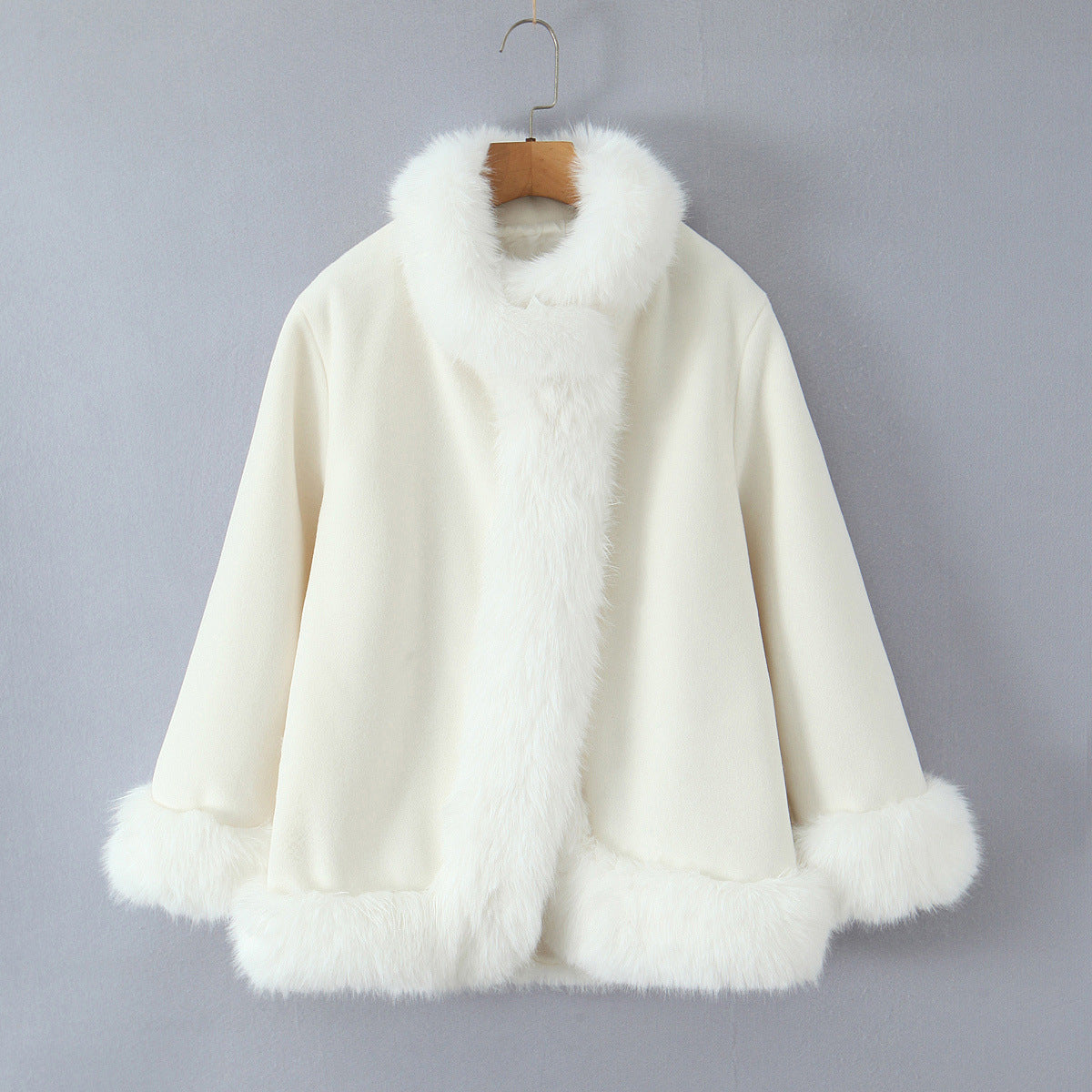Women's Style Fur Stitching Temperament Woolen Outerwear Coats