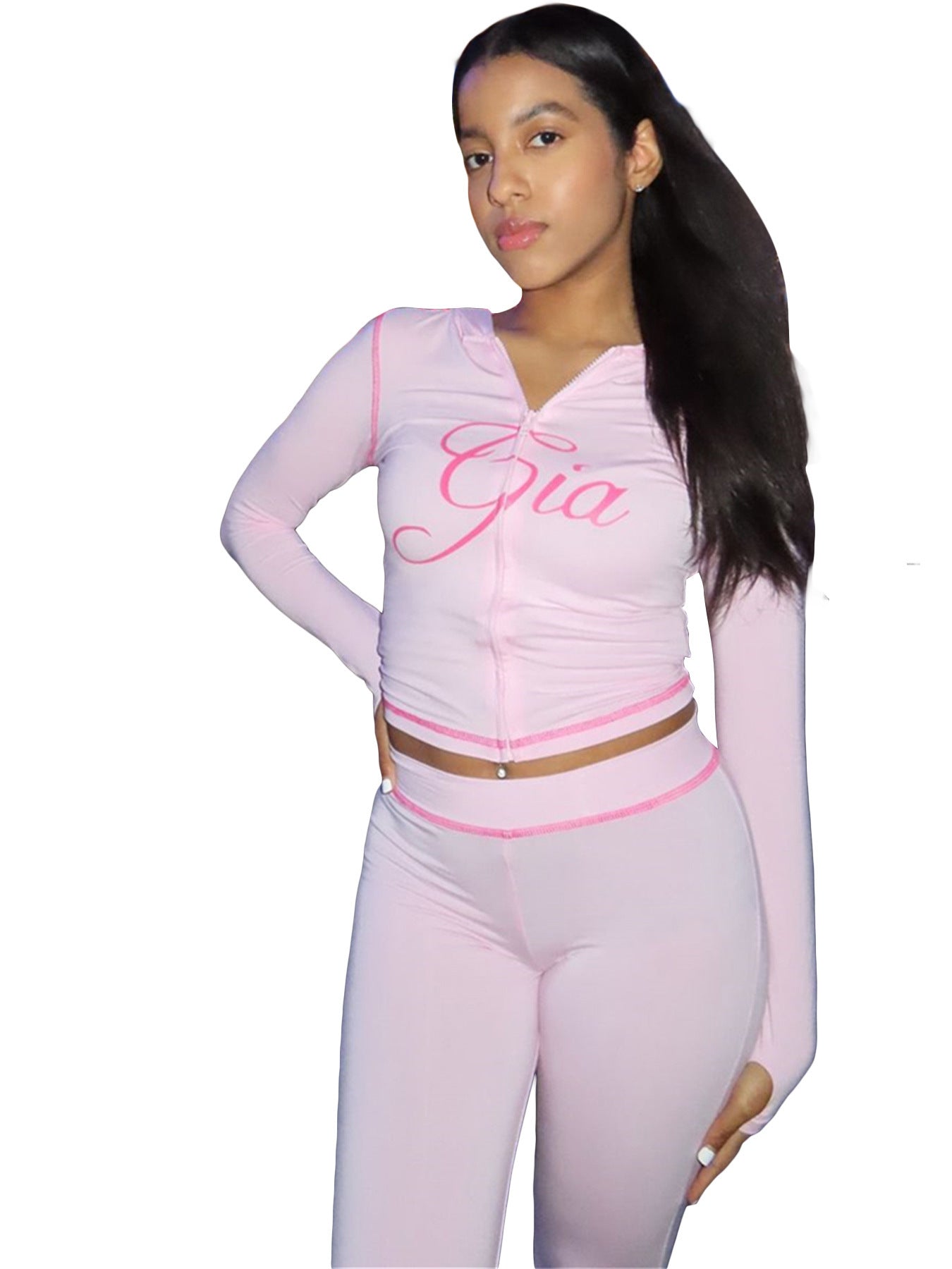 Women's Hooded Long Sleeve Thumb Hole Slightly Flared Two-piece Suits