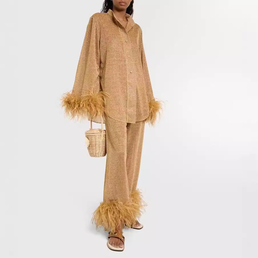 Design Long Sleeve Feather Stand Collar Fashion Suits