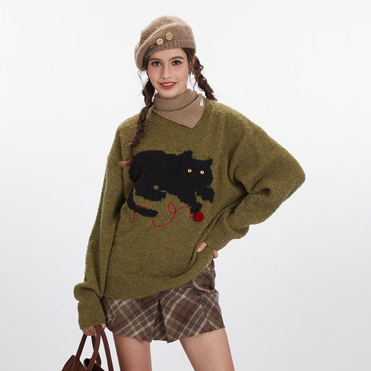 Women's Lazy Leisure Pullover Jacquard Loose-fitting Retro Sweaters