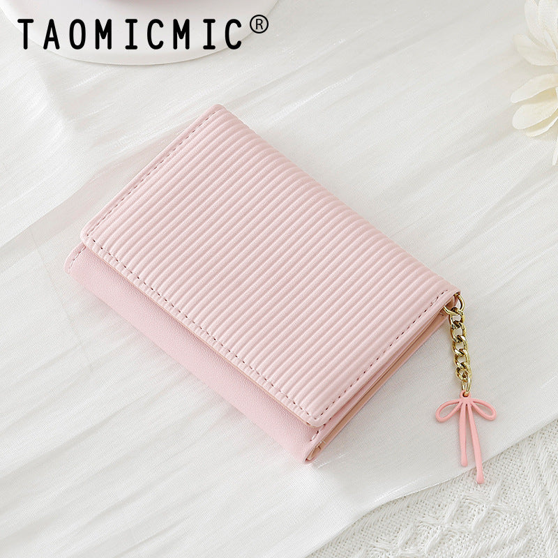 Women's Cute Short High-grade Three-fold Pendant Leather Ladies Wallets