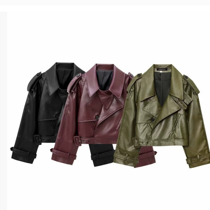 Women's Retro Lapels Leather Quality Craft Rest Jackets