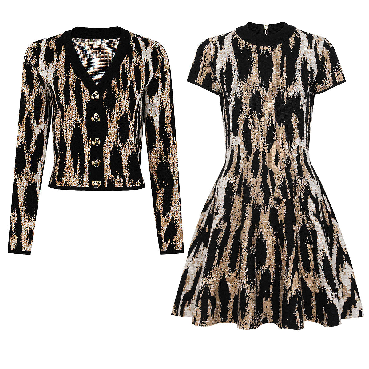 Summer Leopard Print Embroidery Fashionable Knitted Sleeve A- Dresses