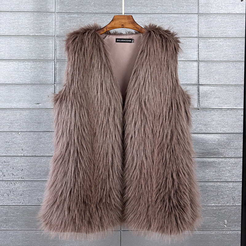 Women's Faux Camisole Fox Fur Winter Mid-length Coats