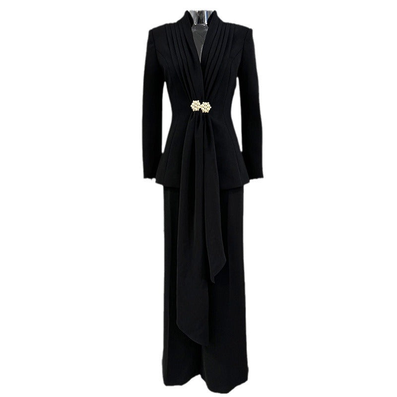 Trendy Fashion Pleated Collar Trousers Two-piece Suits