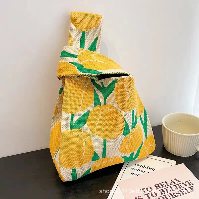 Women's Knitted Wool Version Hand Carrying Box Tote Bags