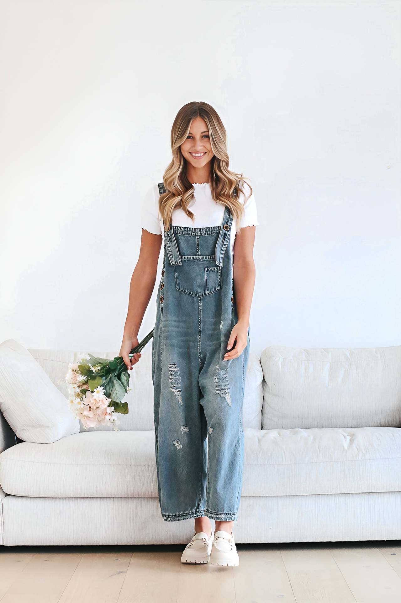 Women's Make Old Ripped Loose Wide Leg Comfortable Leisure Jeans