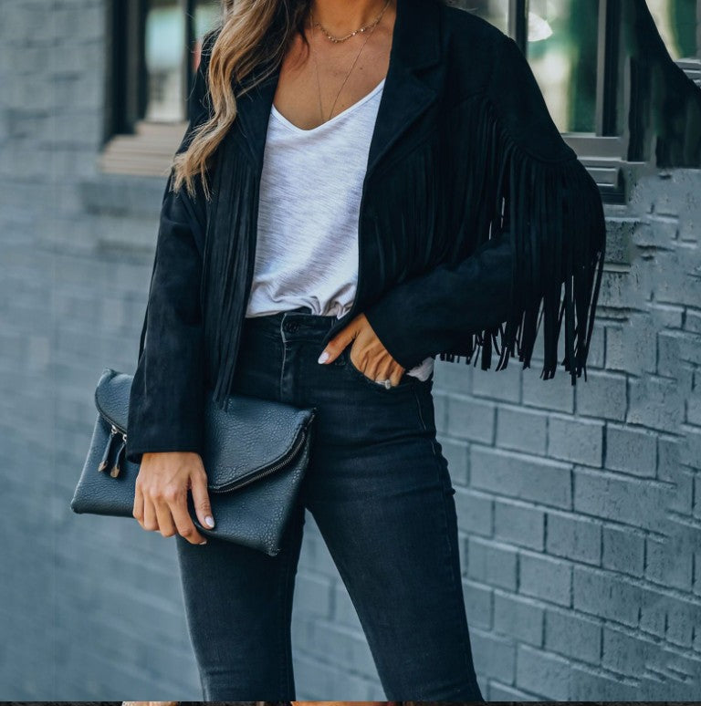 Women's Autumn Slim Long Sleeve Tassel For Coats