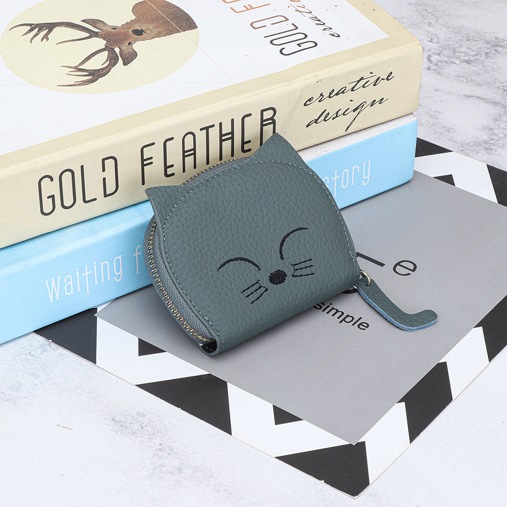 Women's Cartoon Cute Embroidery Cat Genuine Leather Bags