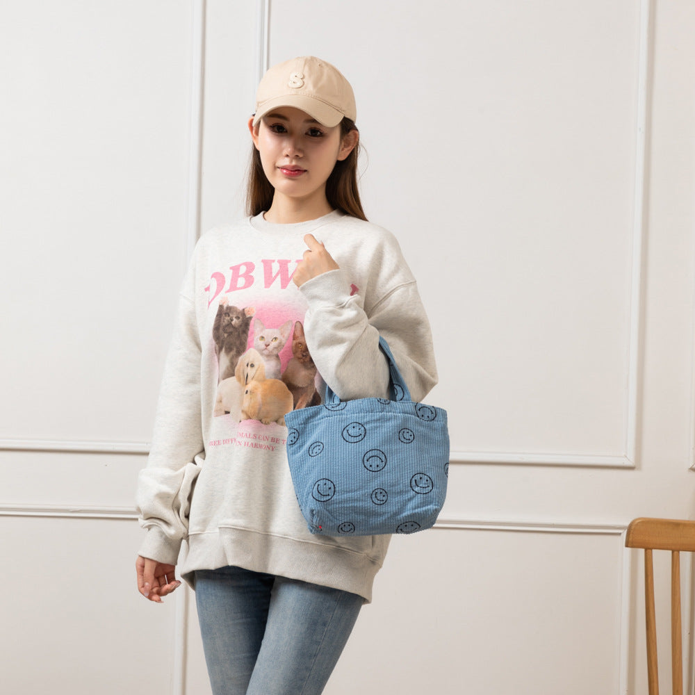 Style Corduroy Retro Woven Mummy Lunch Handbags