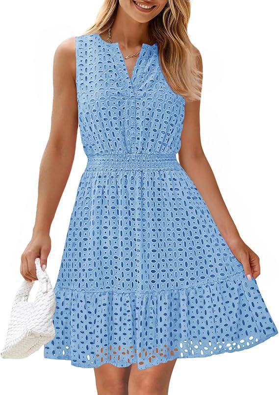 Women's Summer Sleeveless Dress Collar Eyelet High Dresses
