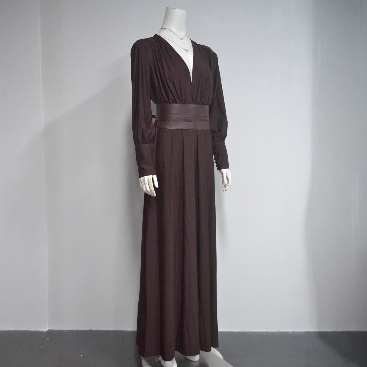 Women's Waist Seal Pleated French Dress Coffee Dresses