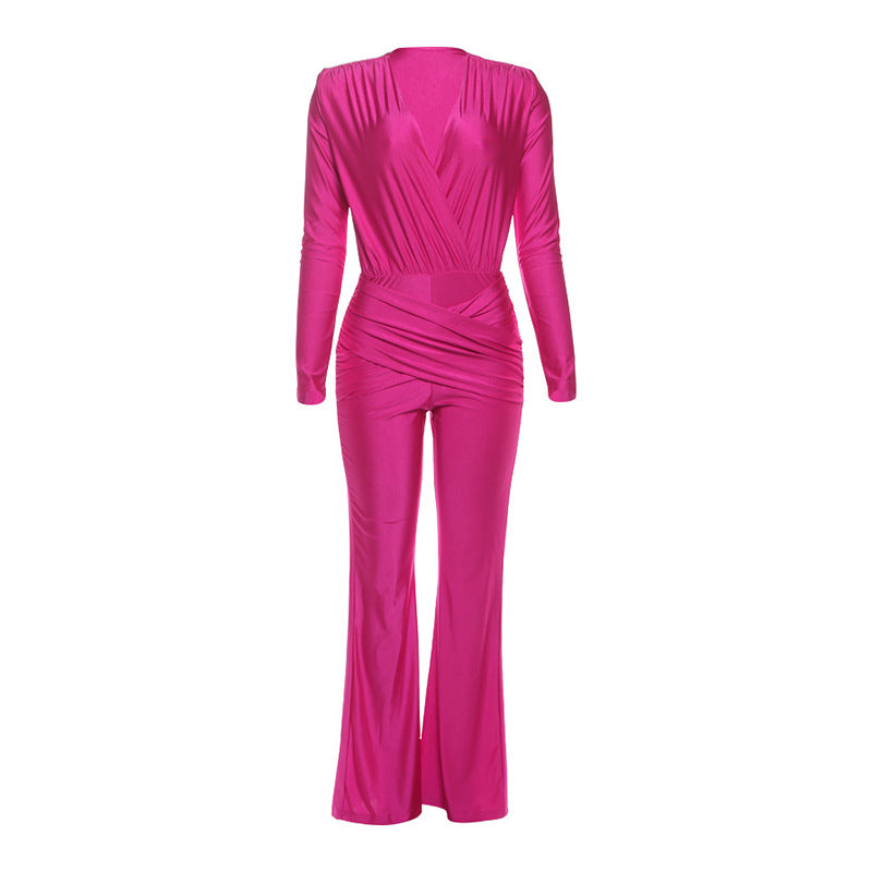 Women's Autumn Fashion Sexy Deep V Long-sleeved Jumpsuits