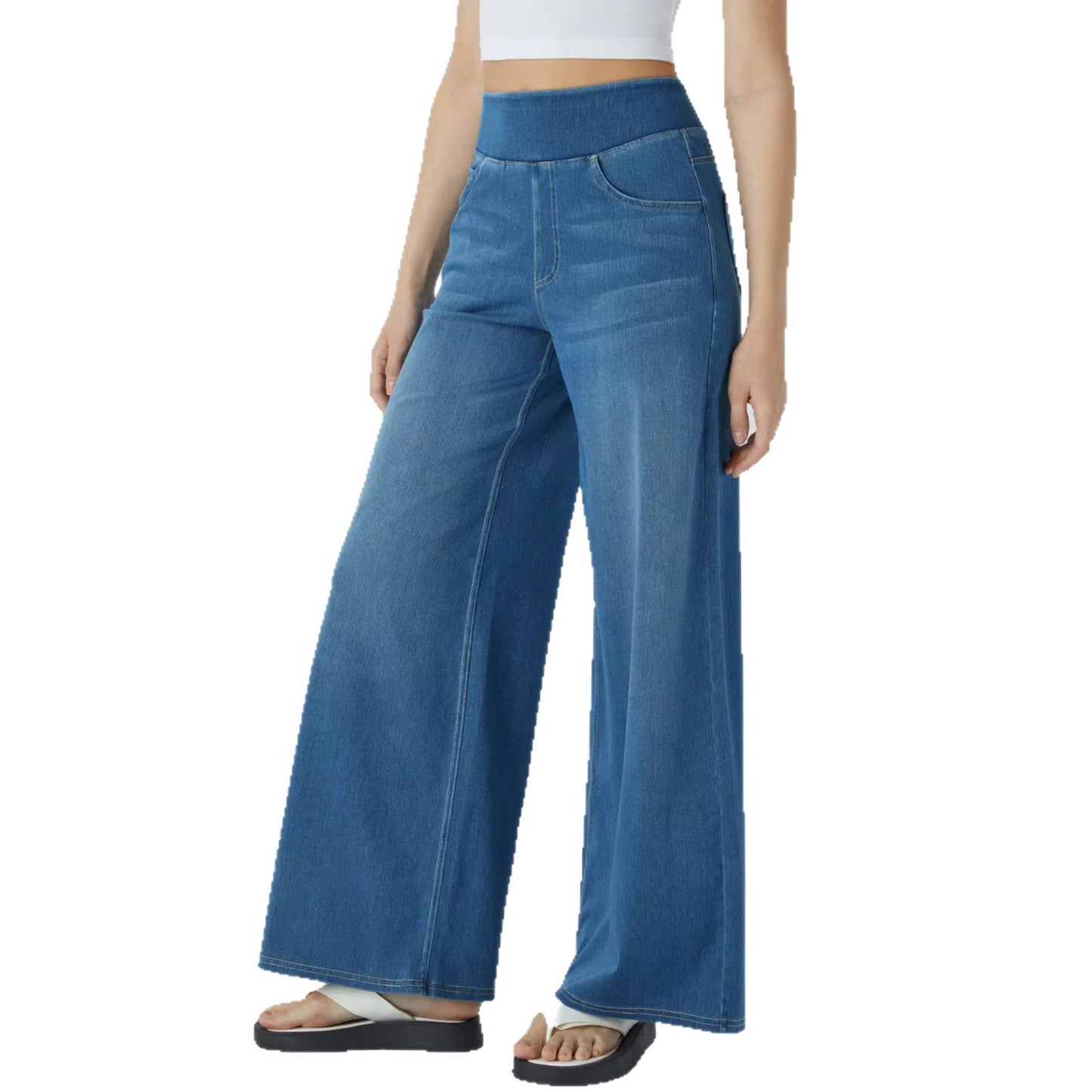 Women's Waist Wide Leg Elastic Straight Slimming Loose Jeans