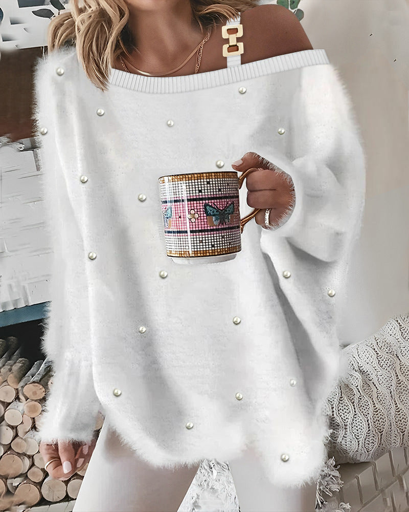 Women's Valentine's Day Pink Fur Loose Sweaters