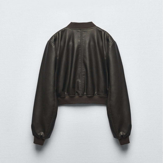 Spring Retro Stand Collar Loose Motorcycle Faux Coats