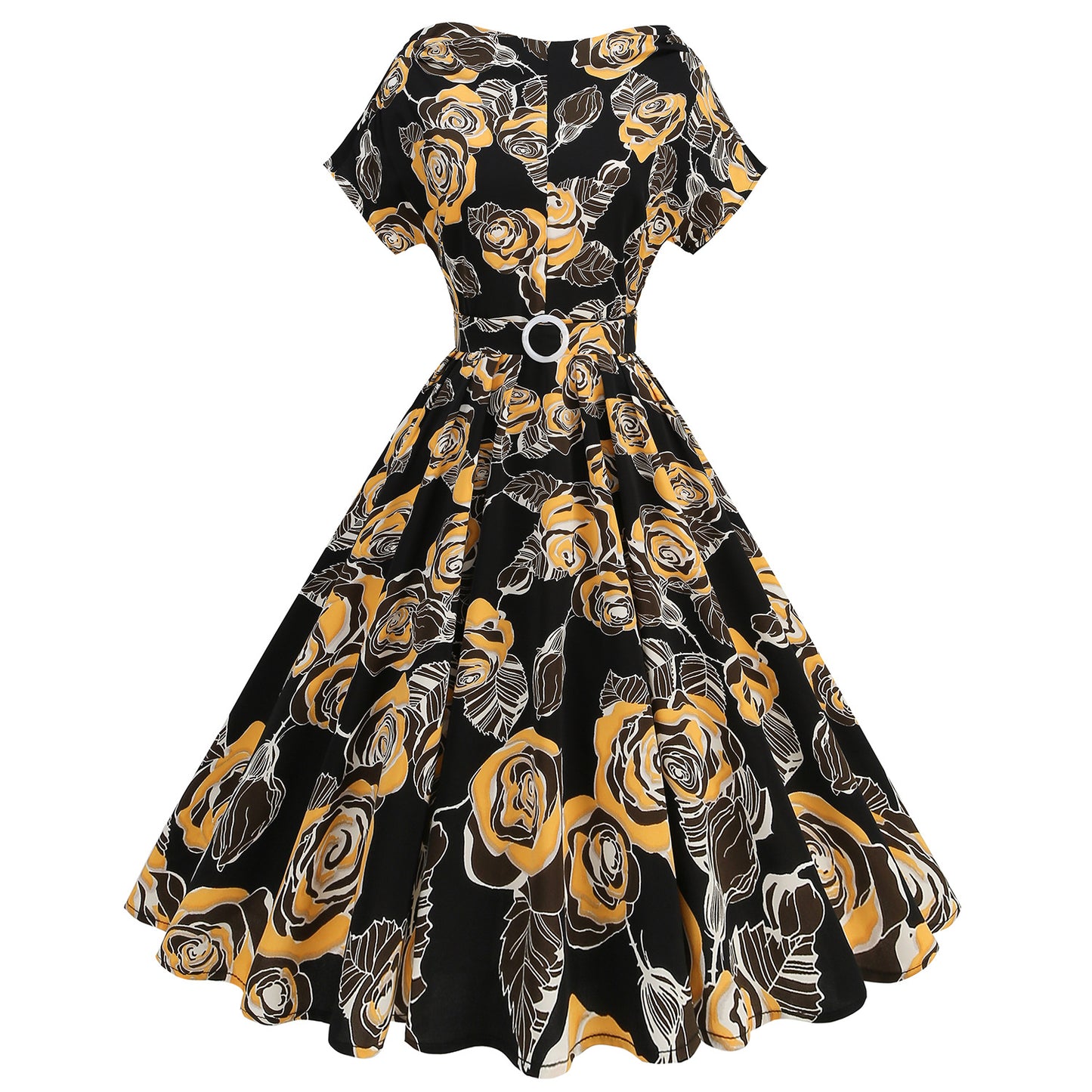 Women's Retro Elegant Halloween Swing Collar Pile Sleeve Polka Dress